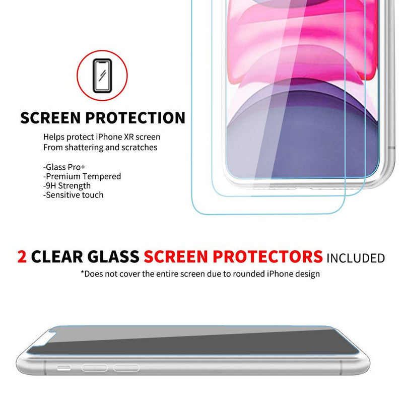 iPhone XR Clear Case & Screen Protector | 2 in 1 Bundle Package | 2 Tempered Glass Screen Protectors | Crystal Clear Transparent Soft Case | Shockproof Bumpers | Slim Fit | Compatible with iPhone XR