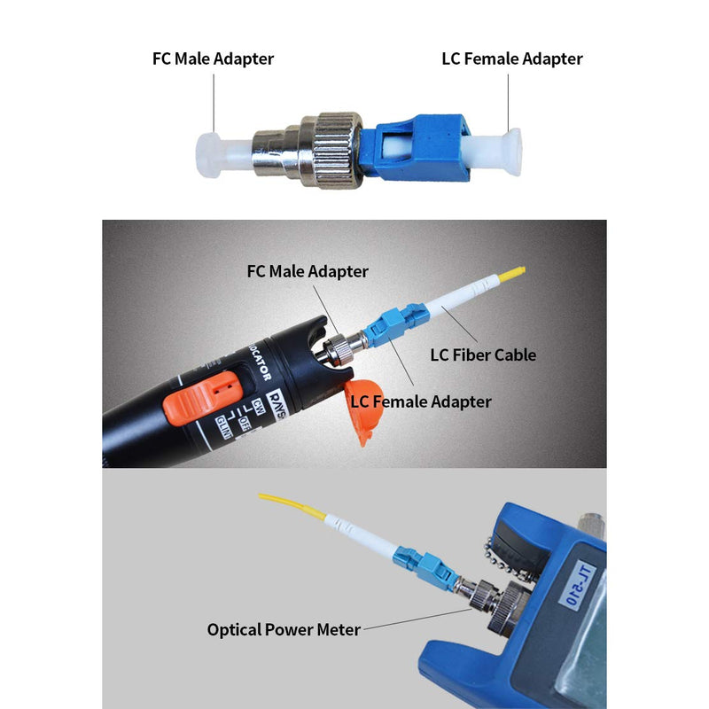 Visual Fault Locaotr Adapter, FC Male to LC Female Connector, 2.5mm to 1.25mm Hybrid Fiber Optical Convertor Adapter for Optical Power Meter, Single Mode 9/125um for VFL Connector lc-fc adapter