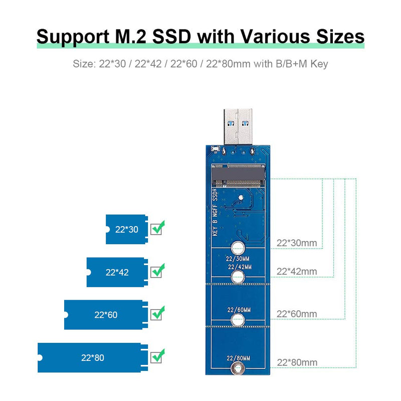 M.2 USB 3.0 Adapter, M.2 B Key Converter to USB 3.0 Reader Card as Portable External Hard Drive,Support SATA Based SSD 2230 2242 2260 2280