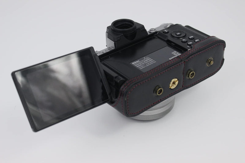 Z fc Zfc Case, BolinUS Handmade PU Leather Fullbody Camera Case Bag Cover for Nikon Z fc Zfc with 28mm Lens Bottom Opening Version + Neck Strap + Mini Storage Bag (Black) Black