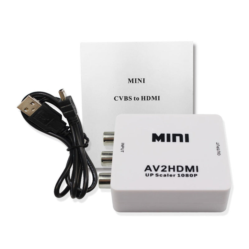 Mini Composite HD AV CVBS 3RCA to HDMI Adapter Converter Support 720P 1080PAV2HDMI Video Converter for TV, VHS VCR, DVD Records Chipsets Shown