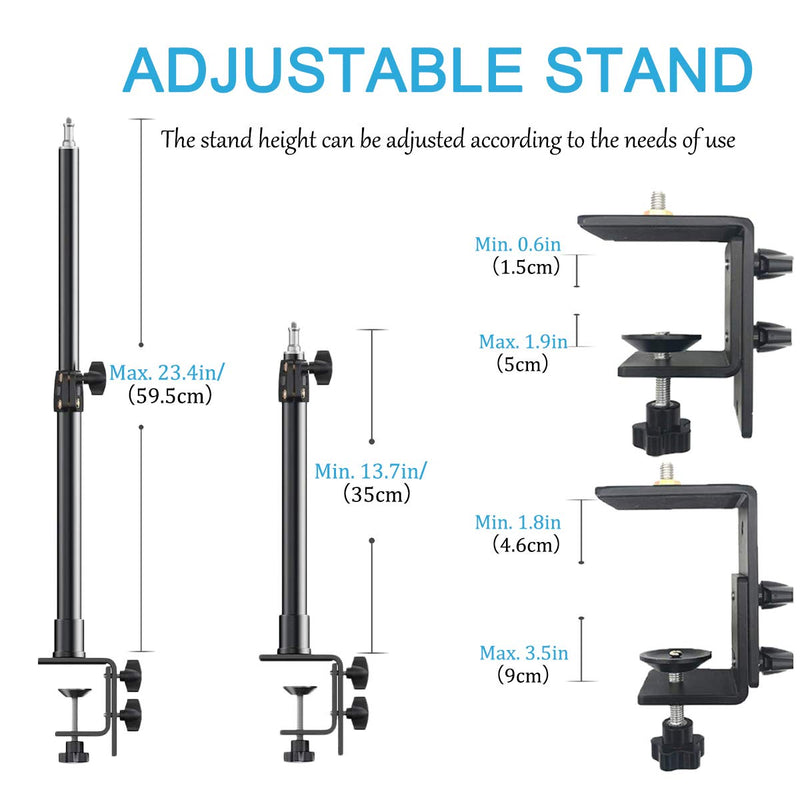 WLPREOE Desk Camera Mount Stand, 12.9-22 inch Adjustable Aluminum Tabletop C Clamp with Dual Camera Mount Tripod Bracket for DSLR/Webcam/Ring Light/Video Light, Live Streaming, Photo Video Shooting
