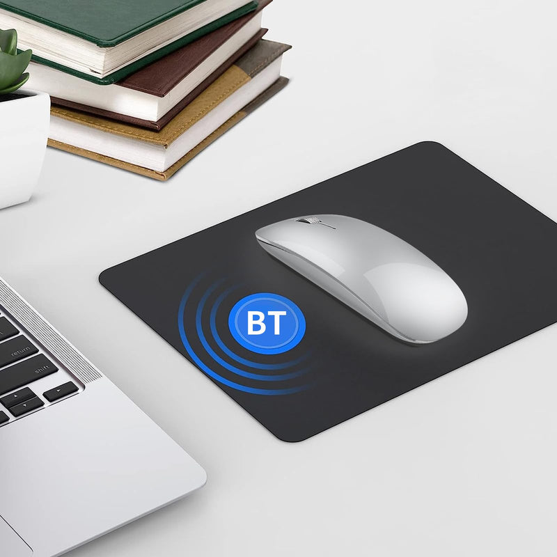 TENMOS M18 Bluetooth Mouse, USB C Rechargeable Wireless Mouse, Triple Mode (Dual Bluetooth+USB) Computer Silent Mice Portable with USB Receiver and Type C Adapter for Laptop/MacBook/iPad/PC (Silver) silver