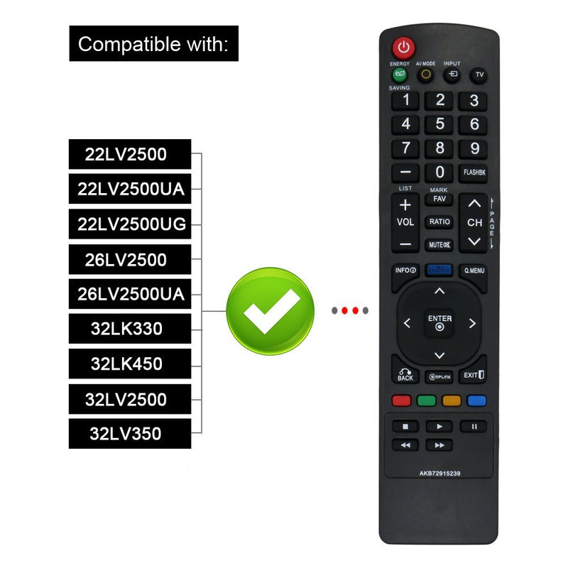 LuckyStar Replacement Lost Remote Control For LG AKB72915239, Compatible with LCD LED HD 3D TV 22LV2500 22lv2500ua 22lv2500ug 26LV2500 26lv2500ua 32LK330 32LK450 32LV2500 32LV350