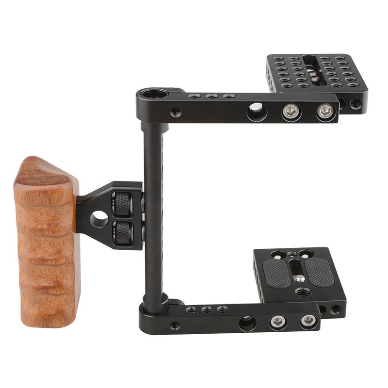 CAMVATE DSLR Video Camera Cage Stabilizer Rig with Wooden Handle for Nikon Sony (Right Hand)