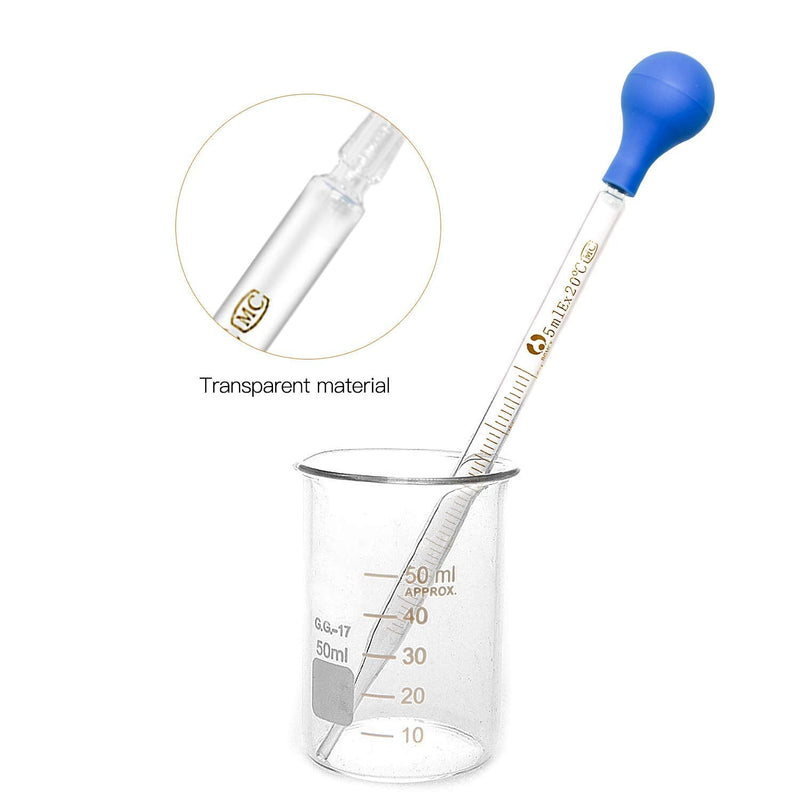 6 Pieces Glass Pipettes Graduated Dropper 0.5ml 1ml 2ml 3ml 5ml 10ml Long Glass Pipette Dropper with 6 Rubber Caps for Transfer Liquid Essential Oil 6 Pieces