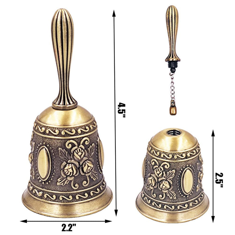 Hourwof Hand Bell,Metal Dinner Bell Decorative Wedding Bells Service Bell Call Bell Christmas Bell,Bronze Broze