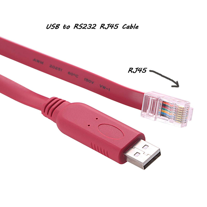 6FT USB to RS232 Serial RJ45 Console Adapter Cable for Cisco Huawei TP-Link Routers/Switches to Connect Laptop PC Support Win10 Mac Red FTDI