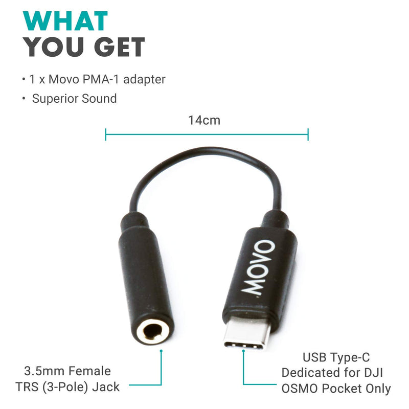 Movo PMA-1 DJI Osmo Pocket Microphone External Sound Adapter USB Type-C to 3.5mm TRS External Microphone and Audio Adapter is The Perfect Microphone Adapter for Your DJI Osmo Pocket Accessories kit