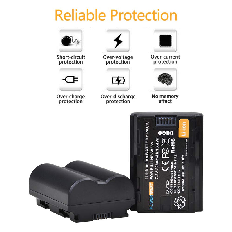 PowerTrust NP-W235 NPW235 2280mAh Rechargeable Battery for Fujifilm Fuji X-T4, XT4 Camera Battery