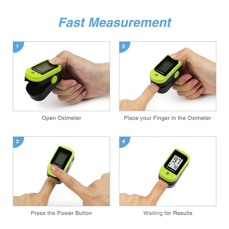 ChoiceMMed Light Green Finger Pulse Oximeter - Blood Oxygen Saturation Monitor - SPO2 Pulse Oximeter - Portable Oxygen Sensor Included Batteries - O2 Saturation Monitor Carry Pouch