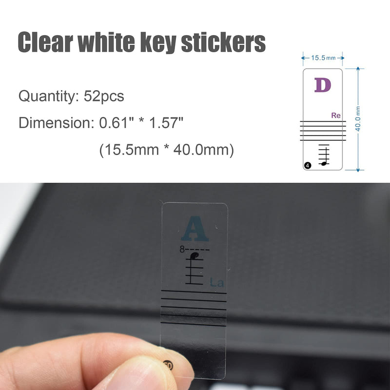Piano Keyboard Stickers Removable for Beginners 37/49/54/61/76/88 Keys - Colored Electronic Keyboard Note Label, Transparent Big Letters Black and White Piano Key Decals, Great Help for Kids Learning
