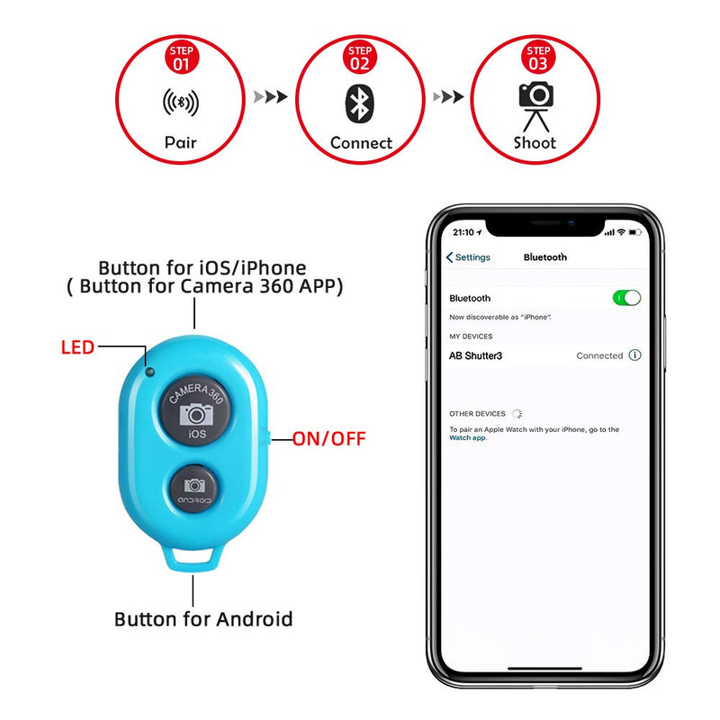Camera Shutter Remote Control, SLFC Bluetooth Remote Shutter for iPhone/Android, Wireless Shutter Remote Control with Wrist Strap, Connect Faster, Portable&Mini, Ideal for Selfies/Group Photos (Blue) Blue