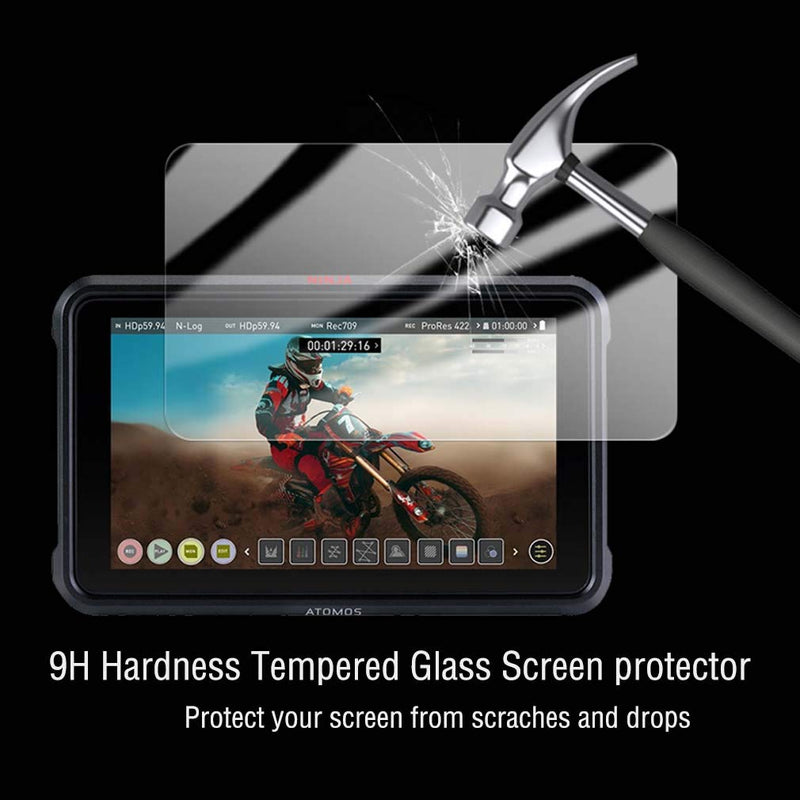 PCTC Crystal Clear Tempered Glass LCD Screen Protector Compatible with Atomos Ninja V 5" 4K HDMI On-Camera Recording Monitor, Anti-Scrach Anti-Fingerprint Anti-Water Anti-Dust (2 packs)(just suit for 5'')