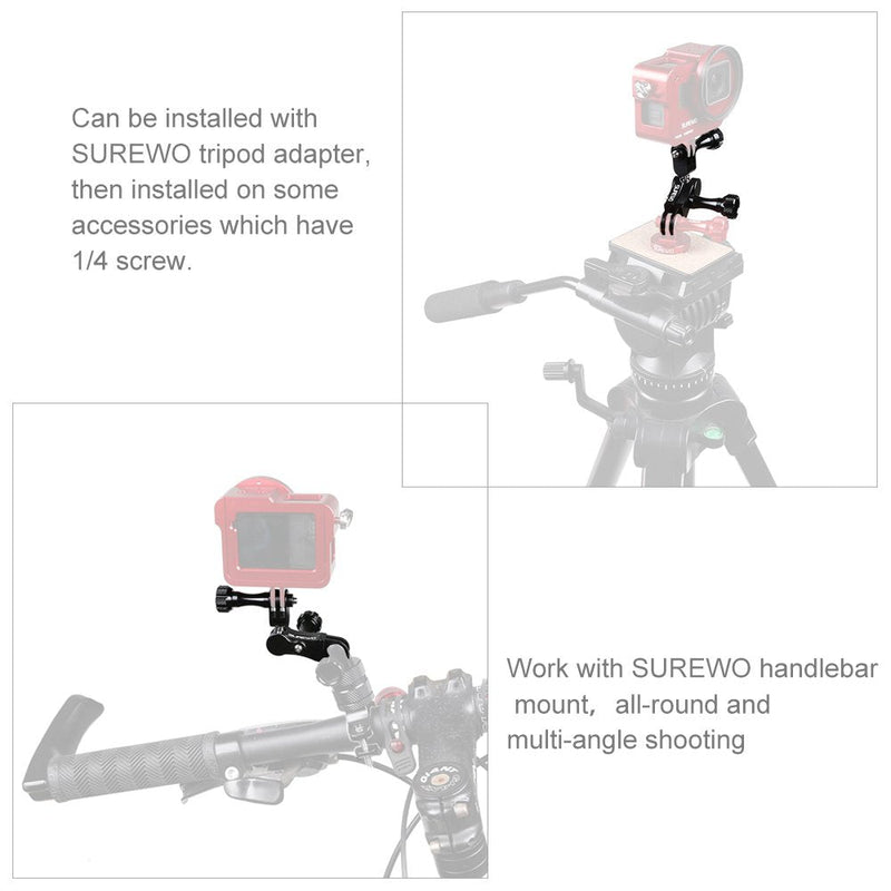 SUREWO Dual Rotating Extension Arm Mount Compatible with GoPro Hero 10 9 8 7 6 5 Black,DJI Osmo Action 2,AKASO,Campark and More (Black)