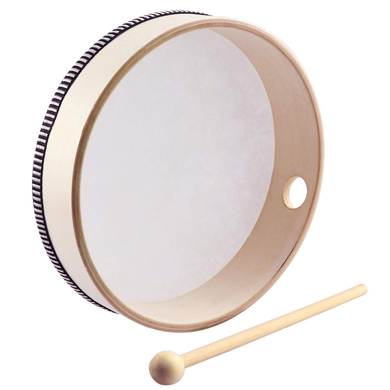 HiGift 8 Inch Hand Drums Kids Percussion Preschool Wood Frame Drum with Wooden Drum Beater