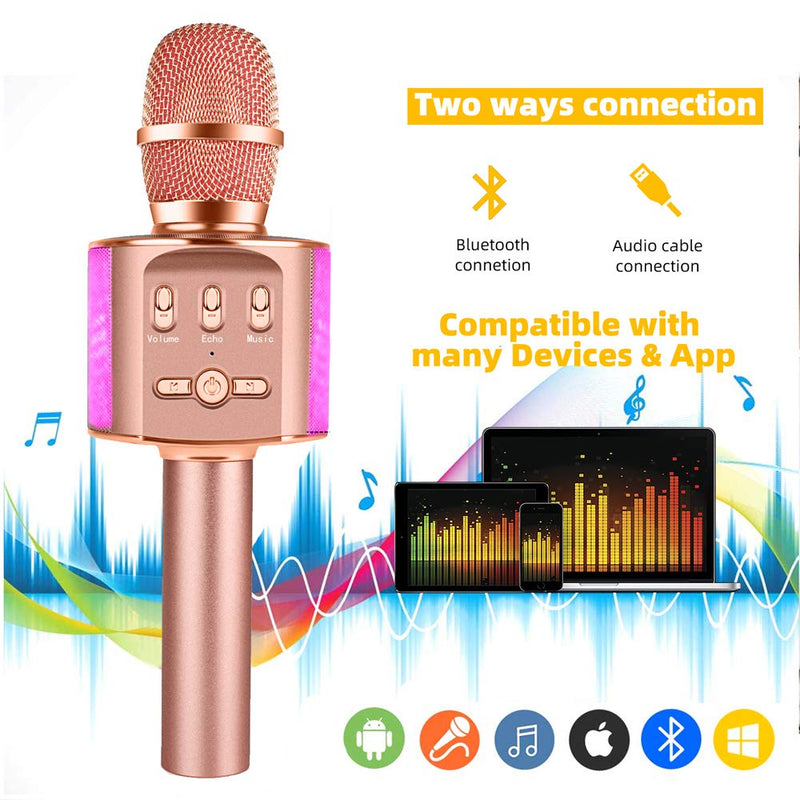 JeKaVis J-M10 Karaoke Microphone for Kids, Wireless Microphone with Bluetooth Speaker for Cell Phone/PC, Portable Handheld Karaoke Speaker Machine Christmas Birthday Home Party (Rose Gold) Rose Gold