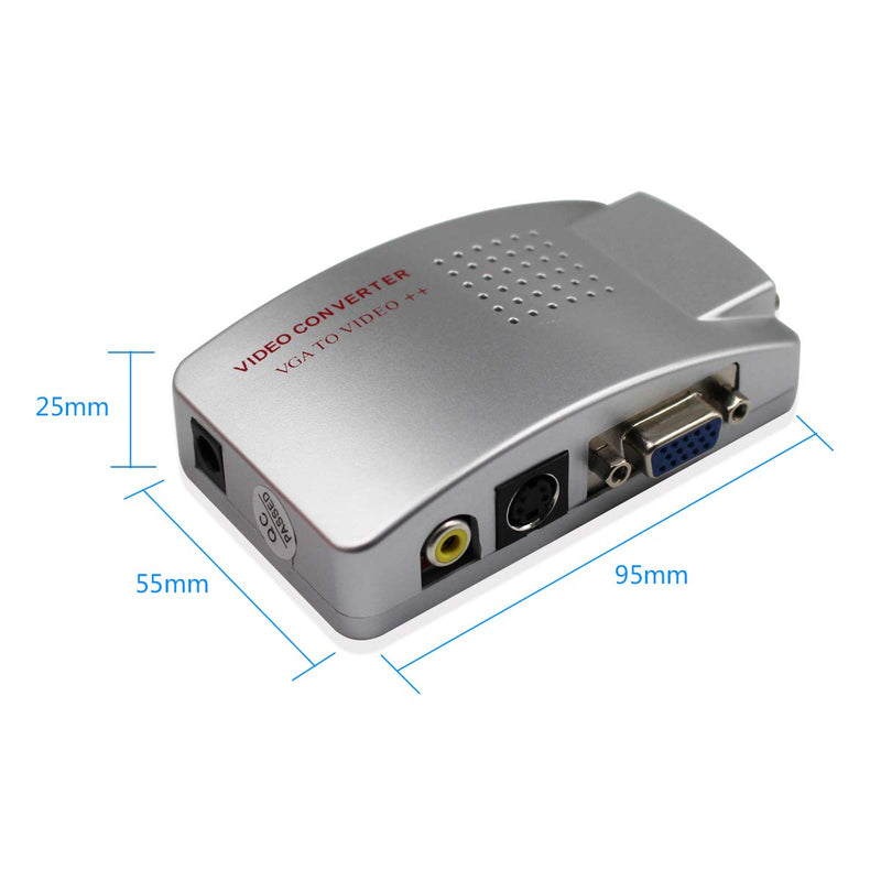 HDSUNWSTD VGA to RCA Adapter, Composite AV S Video to VGA Converter, PC to TV Video Switch Box for HDTV, Monitors, Laptop, Desktop, PC