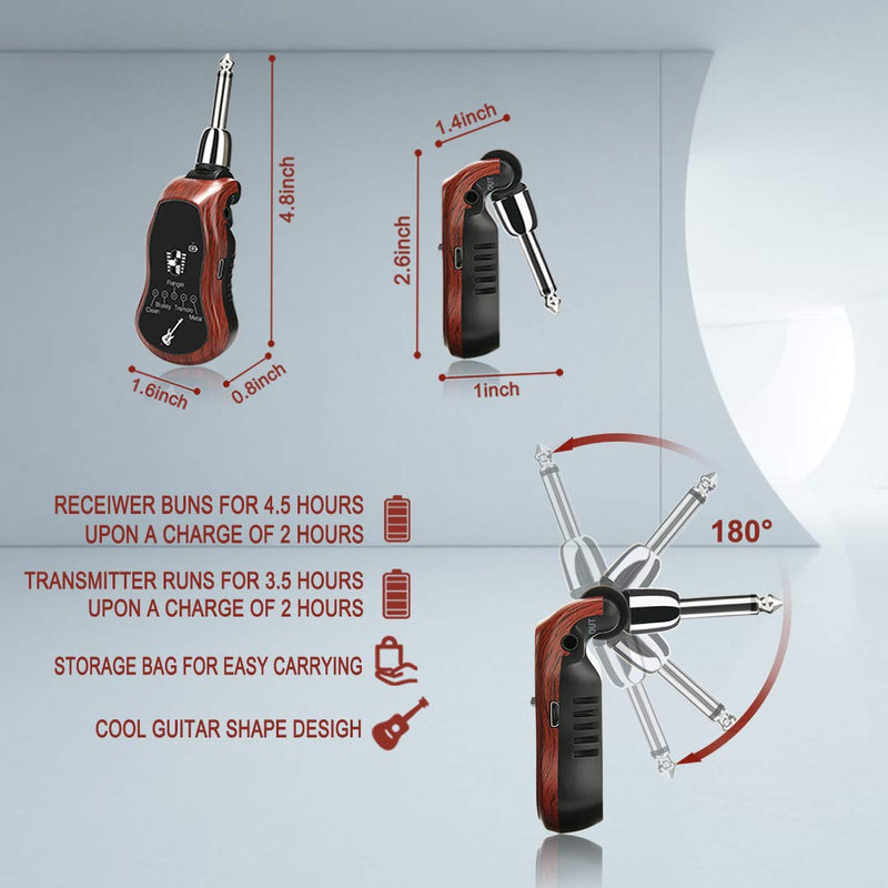 [AUSTRALIA] - LOLUNUT Guitar Wireless System, UHF Rechargeable Digital Electric Bass Guitar Transmitter Receiver Amplifier Set - Original Clean Bluesy Flanger Tremolo Metal 5 Effects 