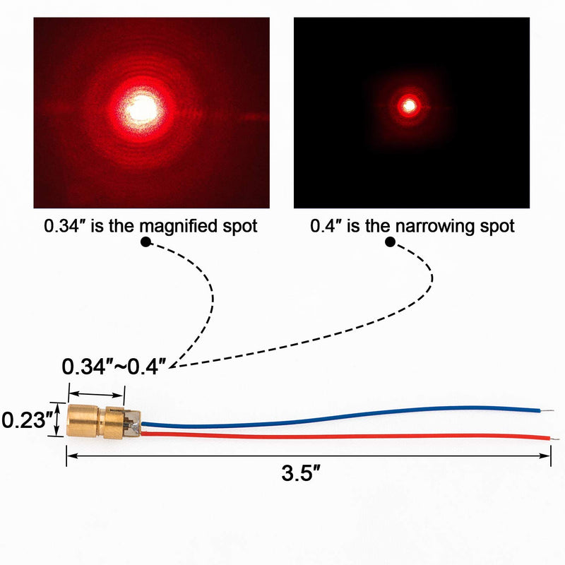 PAGOW 20 Pack Mini Red Dot Laser Head, 5V 650nm 5mW Red Laser Diode Laser Tube with Leads Head Outer Diameter 6mm