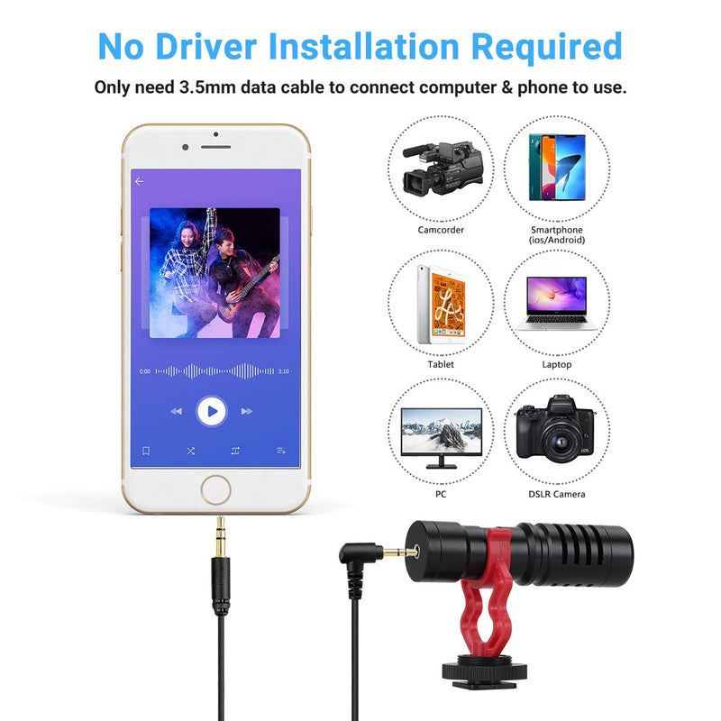 KKUYI Camera Microphone, Vedio Mic with Shock Mount,Windscreen, AUX Cable for iPhone Android Smartphones Canon EOS Nikon DSLR Cameras - Shotgun Video Microphone for Recording YouTube