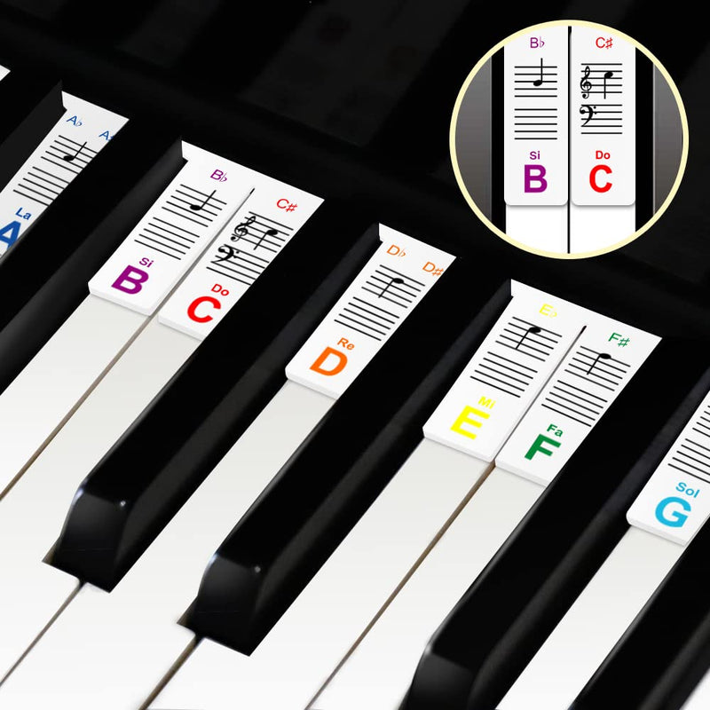 Removable Piano Keyboard Notes Lables for Beginner, Piano Keyboard Stickers for 61/88/54/49/37 Key, Made of Reusable Silicone Comes with Keyboard Dust Cover and Box Multicolor Rainbow