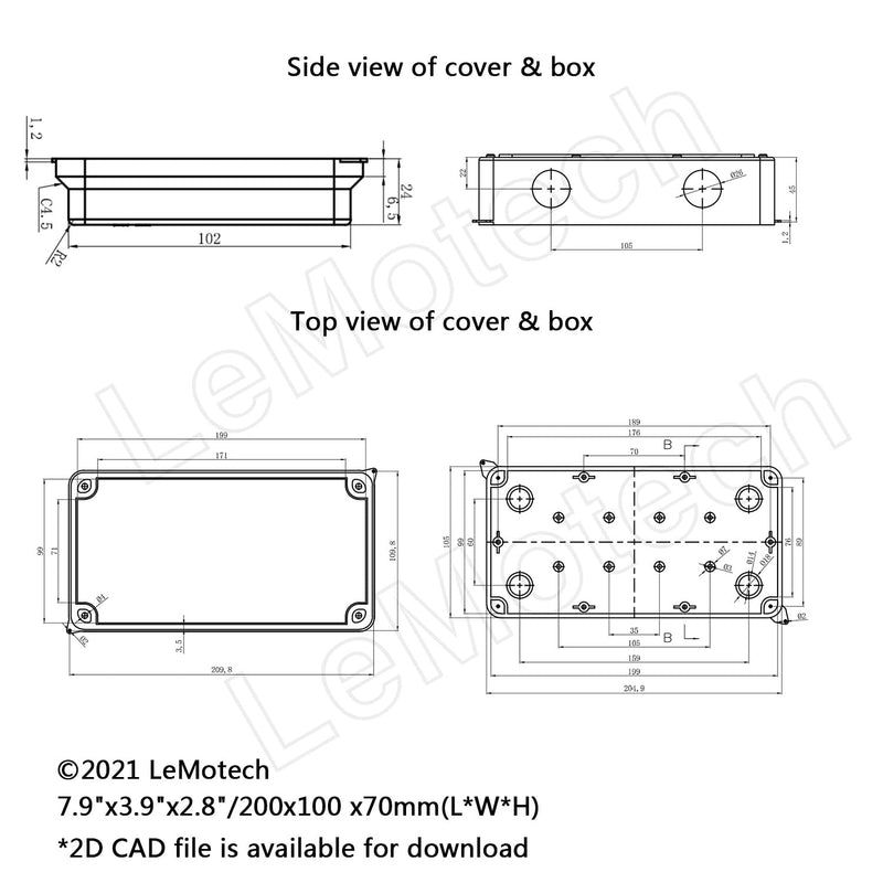 [AUSTRALIA] - LeMotech ABS Plastic Dustproof Waterproof IP65 Junction Box Universal Electrical Project Enclosure White 7.9 x 3.9 x 2.8 inch (200 x 100 x 70 mm) 7.9" x 3.9" x 2.8" 