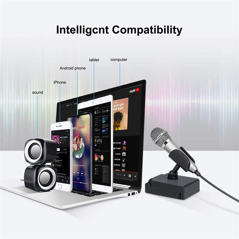 [AUSTRALIA] - Mini Microphone Mini Portable Vocal/Musical Instrument Microphone Mobile Notebook Computer Notebook Apple iPhone Samsung Android (with Stand) Silver 