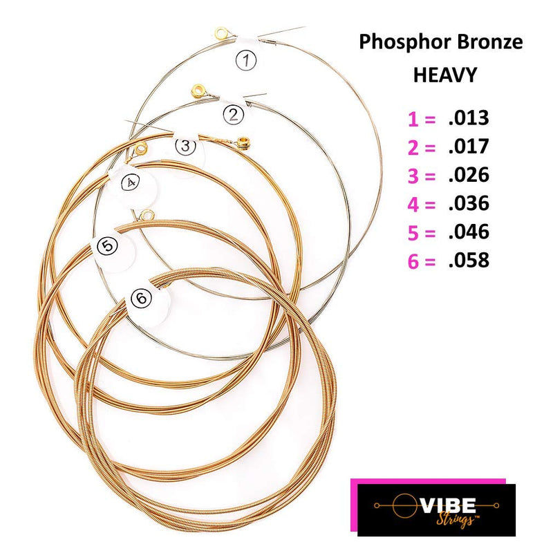 VIBE Strings Phosphor Bronze Acoustic Guitar Strings, Heavy (.013-.058), 1 Set PhosphorBronze - Heavy (013-058) - 1 Set