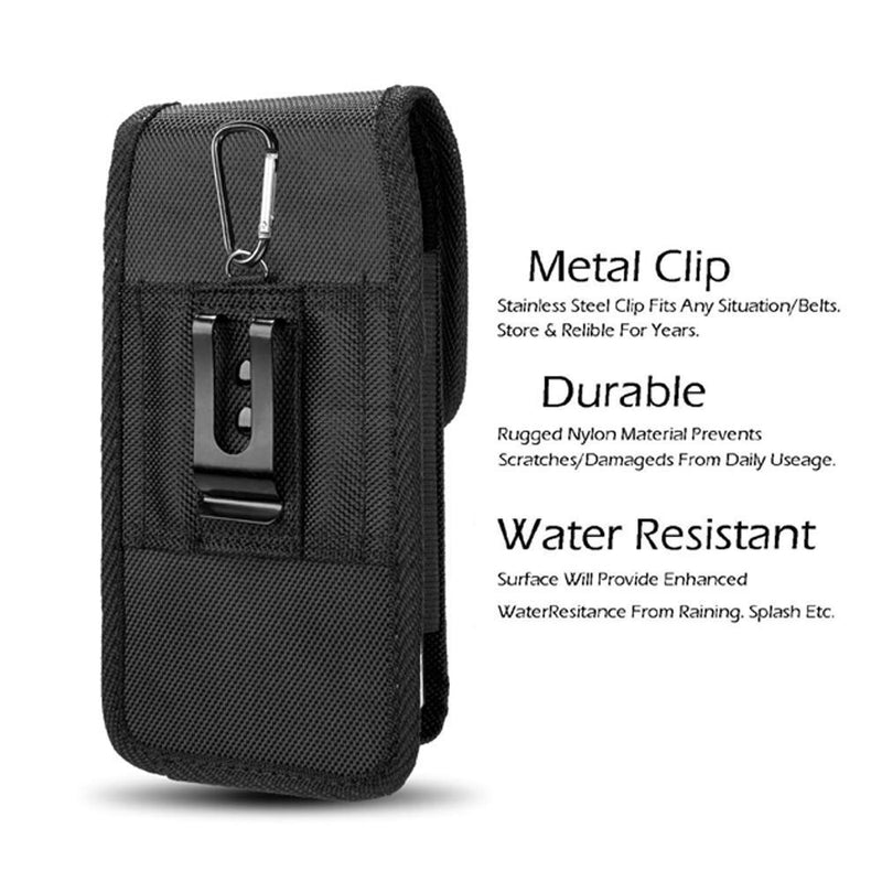AIScell Metal Belt Clip Holster ,Rugged Black Nylon Canvas Pouch Carrying Case, for K22, K22+ ,Stylo 5 , 5v , 5+ , Stylo 2 V ,Stylo 3 Plus ,Stylo 4 ,Stylo 4 Plus, Q70, with Hybrid Protective Cover on
