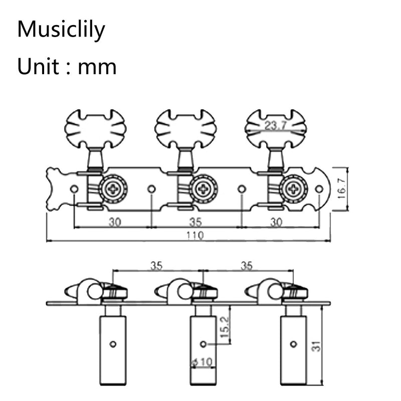 Musiclily Pro 3 on a Plate Classical Guitar Machine Heads Tuning Pegs Keys Tuners Set, Butterfly Button Nickel