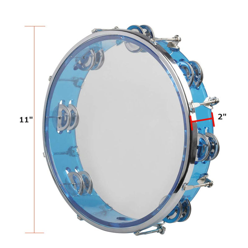 ENNBOM Tambourine Adjustable Tone Hand Drum Double Row Metal Jingles Hand Bell Performance Level Handheld Percussion (Blue) Blue