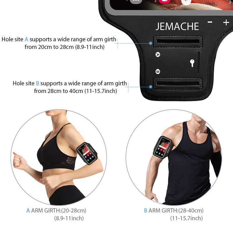 Galaxy S21+, S20+, S20 FE Armband, JEMACHE Gym Running Exercises Workouts Phone Arm Band for Samsung Galaxy S20 Plus, S20 FE, S21 Plus 5G with Key Holder (Black) Black