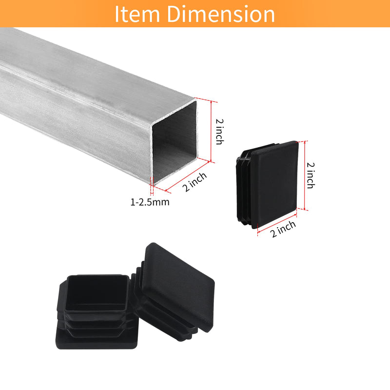 2" 2x2 Square Tube End Cap Plastic Plugs 12Pcs, 2"x2" 2 Inch Square Tubing Plug 2x2 Tube End Caps Black Fence Post Pipe Cap Cover 2x2 Inch Tubing Insert Chair Glide Finishing Plugs