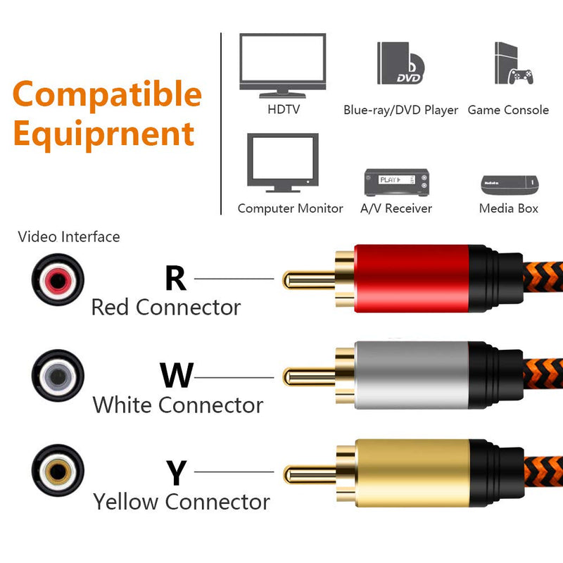 3RCA to 3RCA Cable, LiuTian RCA Cable Gold-Plated [Nylon Braided] [Copper Shell] [Heavy Duty] 3 RCA Male to 3 RCA Male Stereo Audio Cable. 30ft