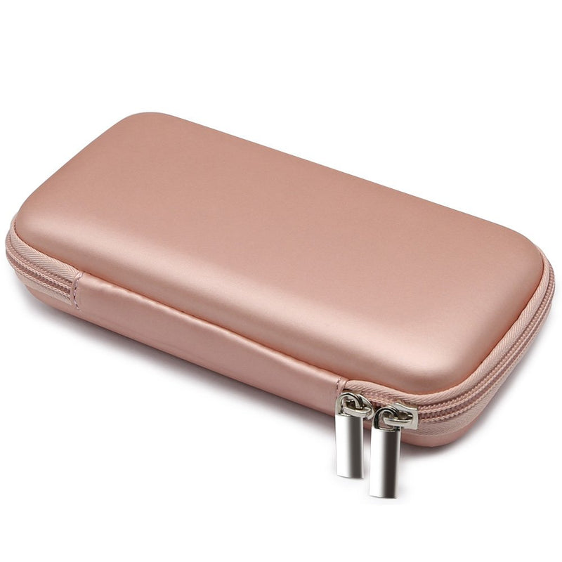 iMangoo Shockproof Carrying Case Hard Protective EVA Case Impact Resistant Travel 12000mAh Bank Pouch Bag USB Cable Organizer Earbuds Sleeve Pocket Accessory Smooth Coating Zipper Wallet Rose Gold