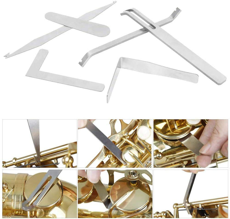 Jiayouy 6Pcs Saxophone Repair Tool Woodwind Instrument Maintanance Kit Stainless Steel Key Cover Adjusting Spring Hook Trimming Tool Set for Sax Clarinet Oboe Flute Piccolo