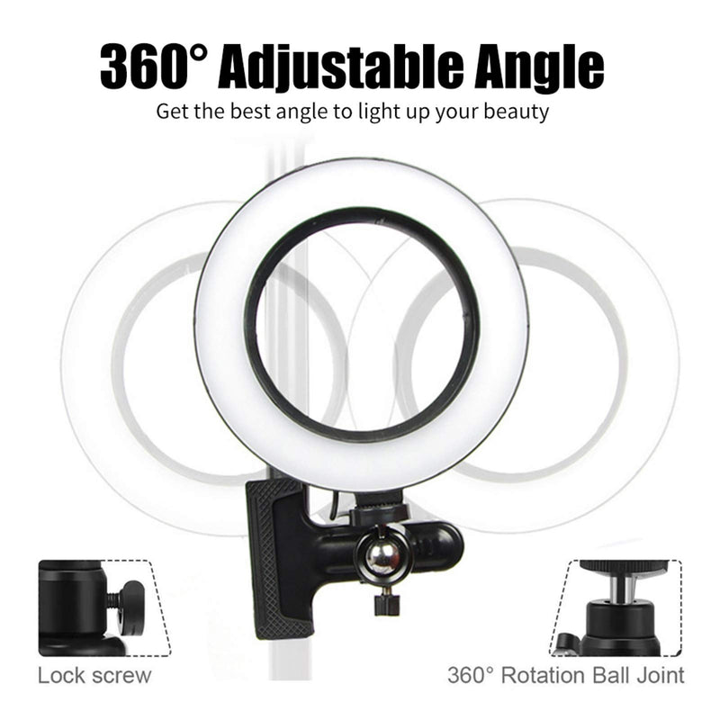 Meideli 6.3" LED Ring Light with Spring Grip Clamp for YouTube Video/Makeup,Computer Ring Light,Broadcasting Beauty Fill Ring Light with 3 Light Modes & 11 Brightness Level,Movable USB Light Black