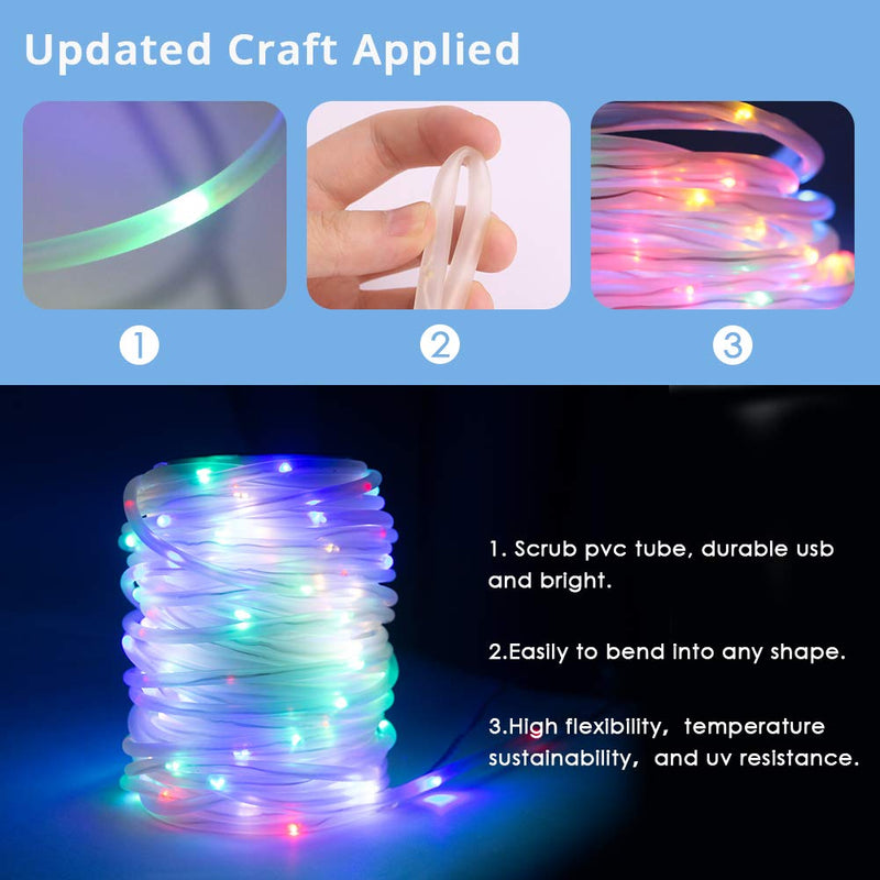 [AUSTRALIA] - 66Ft Rope LED Lights Decoration Garden, E-thinker 200 LEDs Multicolour String Rope Lights with Remote, Timing Function, Waterproof Flexible Rope LEDs Light for Outdoor, Party, Backyard, Landscape Multiple Colour 