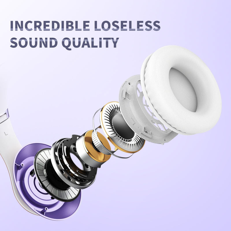 Uliptz Wireless Bluetooth Headphones, 65H Playtime, 6EQ Sound Modes, HiFi Stereo Over Ear Headphones with Microphone, Foldable Bluetooth 5.3 Headphones for Travel/Office/Cellphone/PC (Purple) Purple