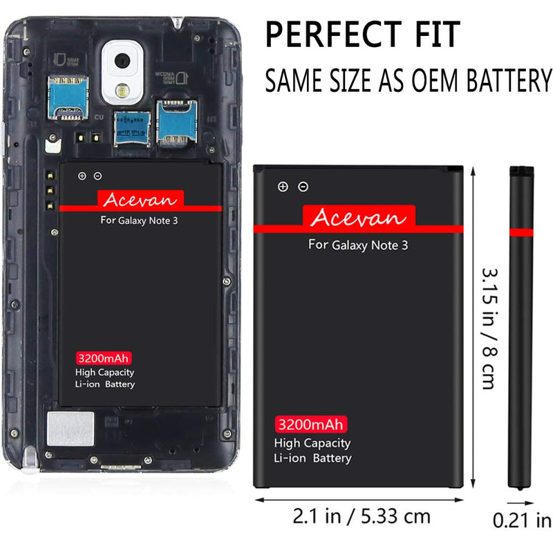 Note 3 Battery Acevan Li-ion Battery Replacement for Samsung Galaxy Note 3 N900, Verizon N900V, Sprint N900P, AT&T N900A, N900T, N9005 LTE Galaxy Note 3 Batteries