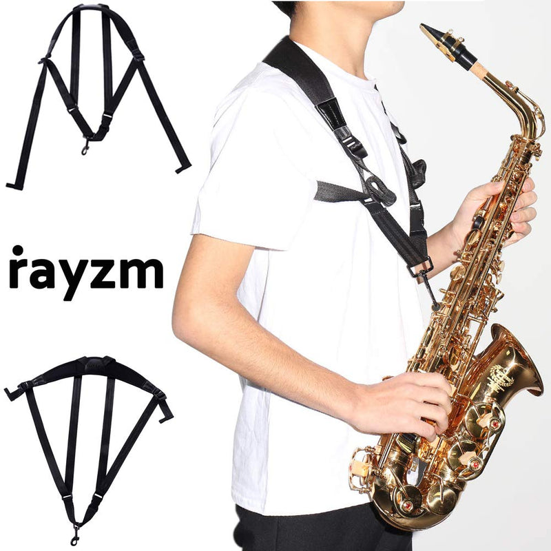 Rayzm Saxophone Strap for Adults and Children, Double Shoulders Neoprene (SBR) Memory Foam Strap for Sax, Padded Adjustable Harness Strap for Alto/Tenor/Soprano/Baritone Saxophones. For adults or children