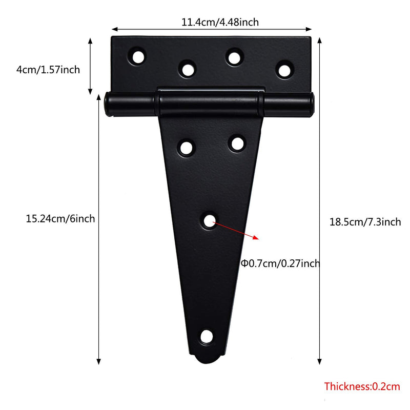 6 Inch T-Strap Shed Door Hinges Heavy Duty ,Black Tee Hinge for Wooden Fences,Yard Door,Barn Door Gates, Wrought Hardware Rustproof,2Pack/Set 6 Inch x 2PCS