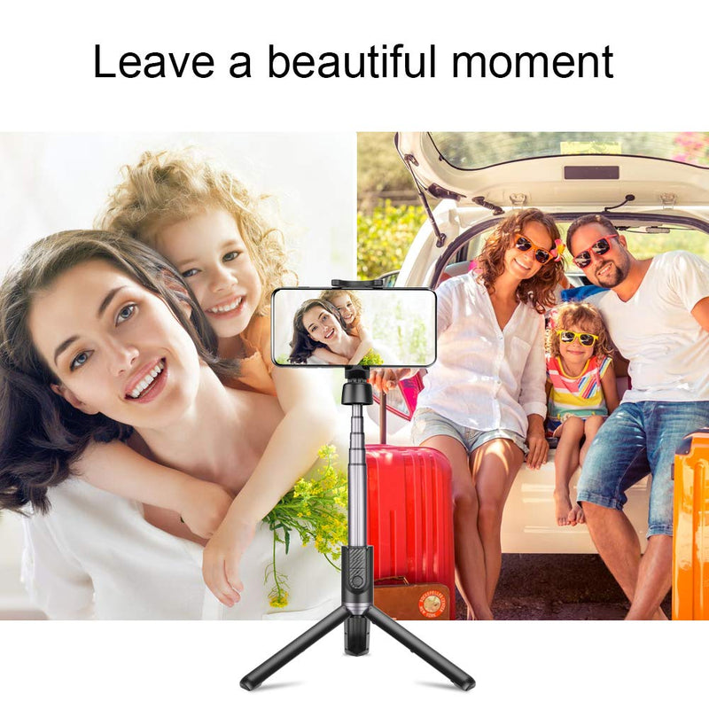 HOTKAY Selfie Stick Tripod,Portable All-in-one Aluminum Expandable Phone Tripod, Bluetooth Remote Compatible with Apple & Android Devices, Non Skid Tripod Feet(Black) black