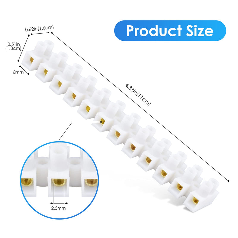 ERKOON Terminal Block, 12-Position Dual Row Terminal Strip Screw Terminal Electric Barrier Block for Small Home Projects and Electrical 10Amp 360V