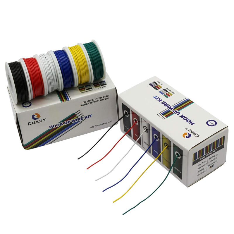 CBAZY Hook up Wire Kit (Stranded Wire Kit) 24 Gauge 6 Colors 32.8 feet Each Electrical Wire 24 AWG PVC Wire 24AWG D-(red+blue+green+yellow+white+black)