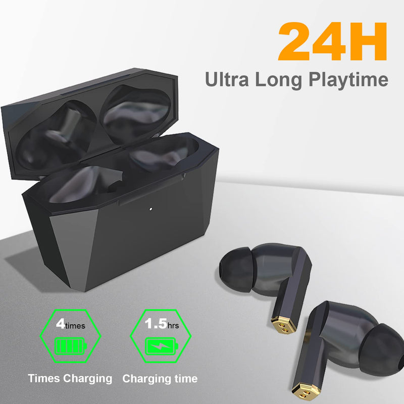 Konnek Stein Wireless Earbuds Bluetooth 5.0 Headphone, Type-C Charging Case 320mAh, Touch Control, Built-in Mic Active Noise Cancelling True Wireless Earbud - Black Medium