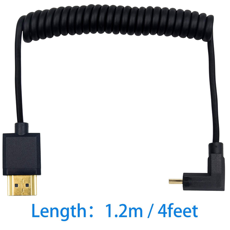 Duttek Micro HDMI to Standard HDMI Cable, Micro HDMI to HDMI Coiled Cable, Extreme Slim UP Angled Micro HDMI Male to HDMI Male Coiled Cable for 1080P, 4K, Ultra HD, 3D (1.2M/4FT) UP Angled 1.2M