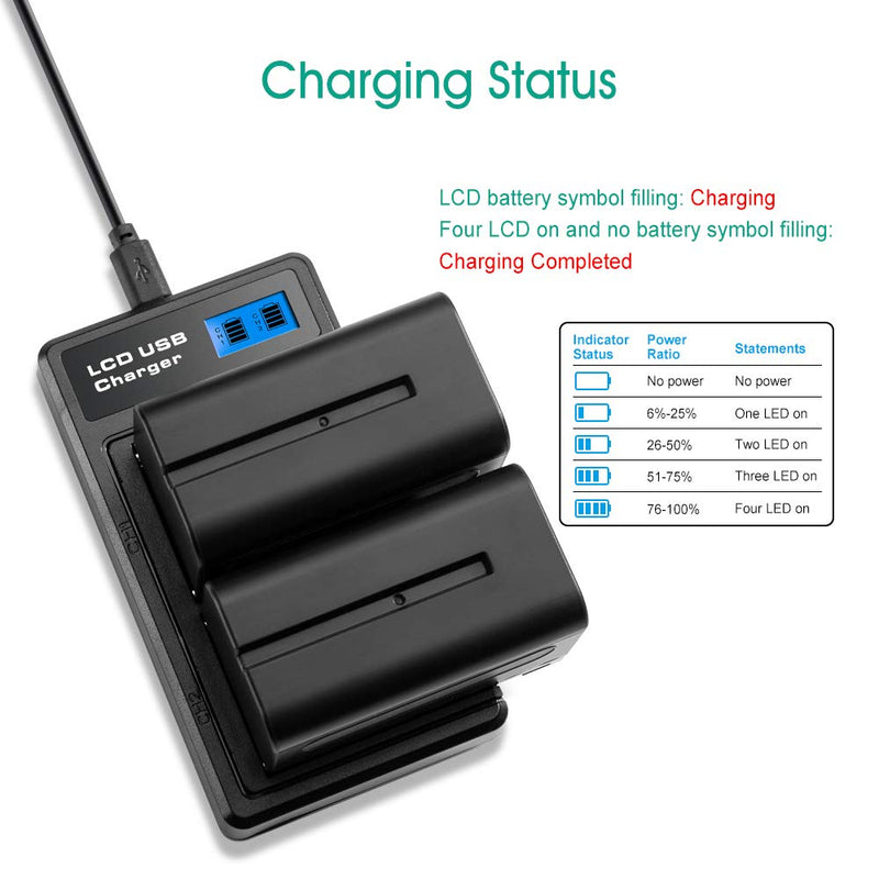 New NP-F750 Battery 2-Pack 5200mAh for Sony NP-F730, NP-F750, NP- F760, NP-F770 Battery and Sony CCD-TRV215 CCD-TR917 CCD-TR315 HDR-FX1000 HDR-FX7 HVR-V1U HVR-Z7U with LCD Dual Slot Charger