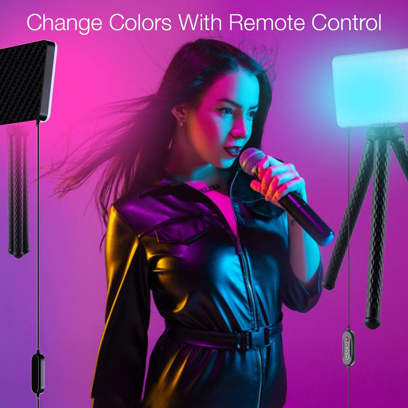 Fugetek RGB LED Video Light with Flexible Desktop Tripod, 77 RGB Beads, Wired Controller, USB Powered, Portable, 3200k-6500k, Streaming, TIK Tok, Photography RGB1.0